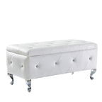 Upholstered Storage Ottoman Bench with Crystal Button Detail