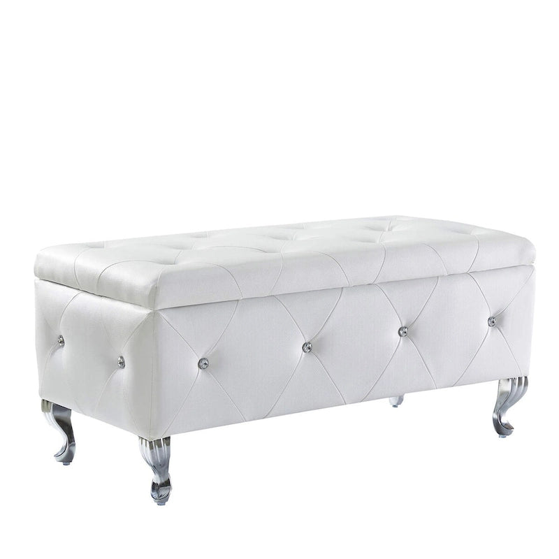 Upholstered Storage Ottoman Bench with Crystal Button Detail