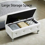 Upholstered Storage Ottoman Bench with Crystal Button Detail