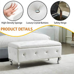 Upholstered Storage Ottoman Bench with Crystal Button Detail