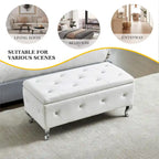 Upholstered Storage Ottoman Bench with Crystal Button Detail