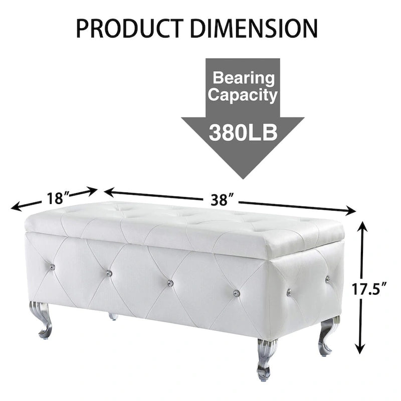 Upholstered Storage Ottoman Bench with Crystal Button Detail
