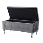 Upholstered Storage Ottoman Bench with Crystal Button Detail