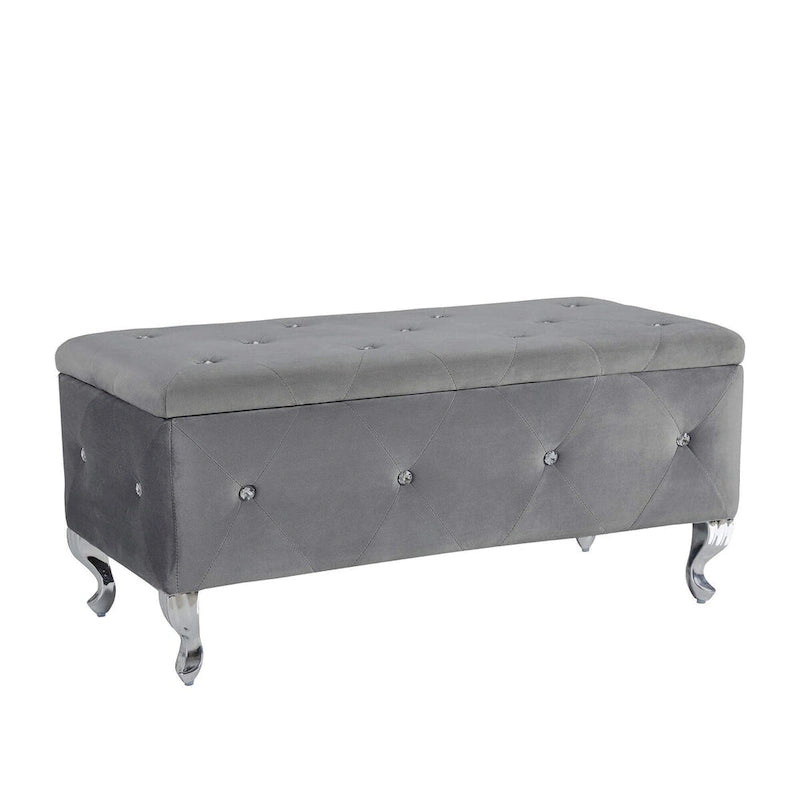 Upholstered Storage Ottoman Bench with Crystal Button Detail