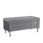 Upholstered Storage Ottoman Bench with Crystal Button Detail