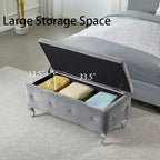 Upholstered Storage Ottoman Bench with Crystal Button Detail