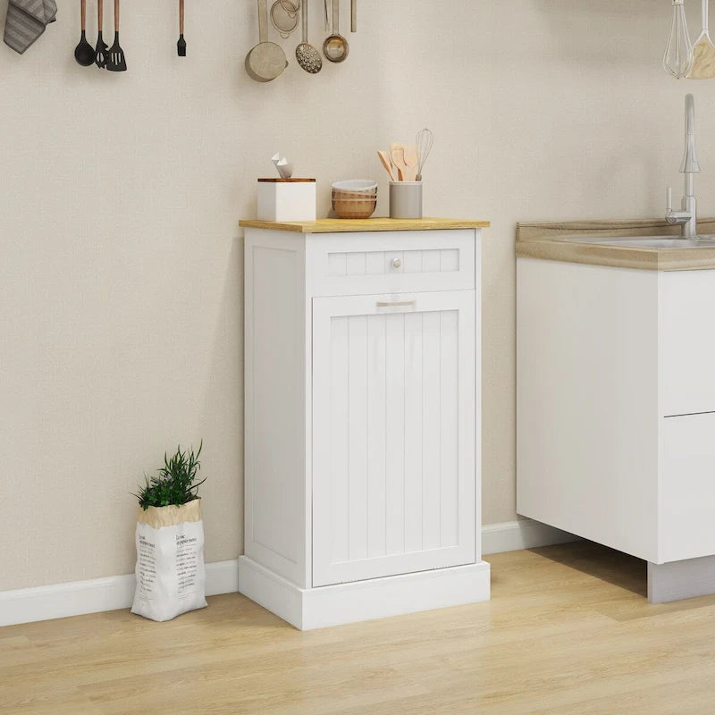 Tilt-Out Trash Cabinet with One Drawer and One Compartment