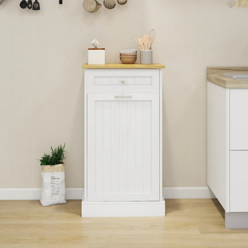 Tilt-Out Trash Cabinet with One Drawer and One Compartment