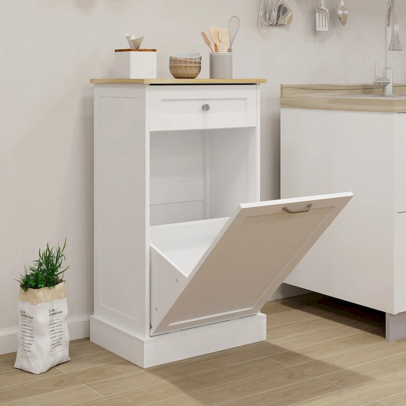 Tilt-Out Trash Cabinet with One Drawer and One Compartment