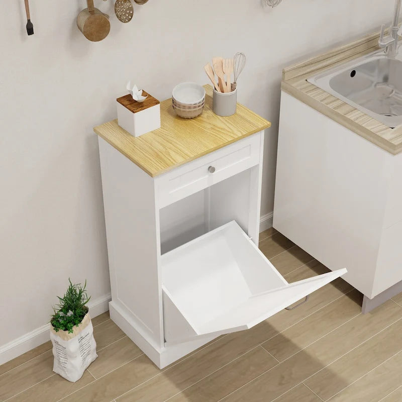 Tilt-Out Trash Cabinet with One Drawer and One Compartment