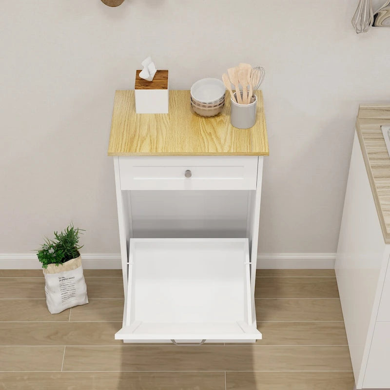 Tilt-Out Trash Cabinet with One Drawer and One Compartment