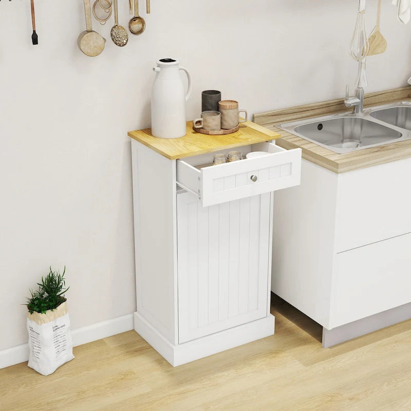 Tilt-Out Trash Cabinet with One Drawer and One Compartment