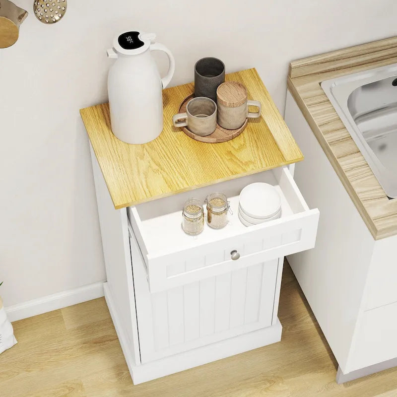Tilt-Out Trash Cabinet with One Drawer and One Compartment