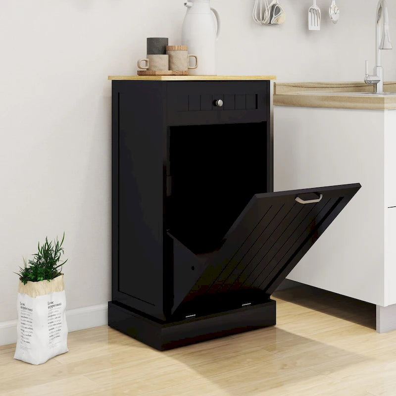 Tilt-Out Trash Cabinet with One Drawer and One Compartment