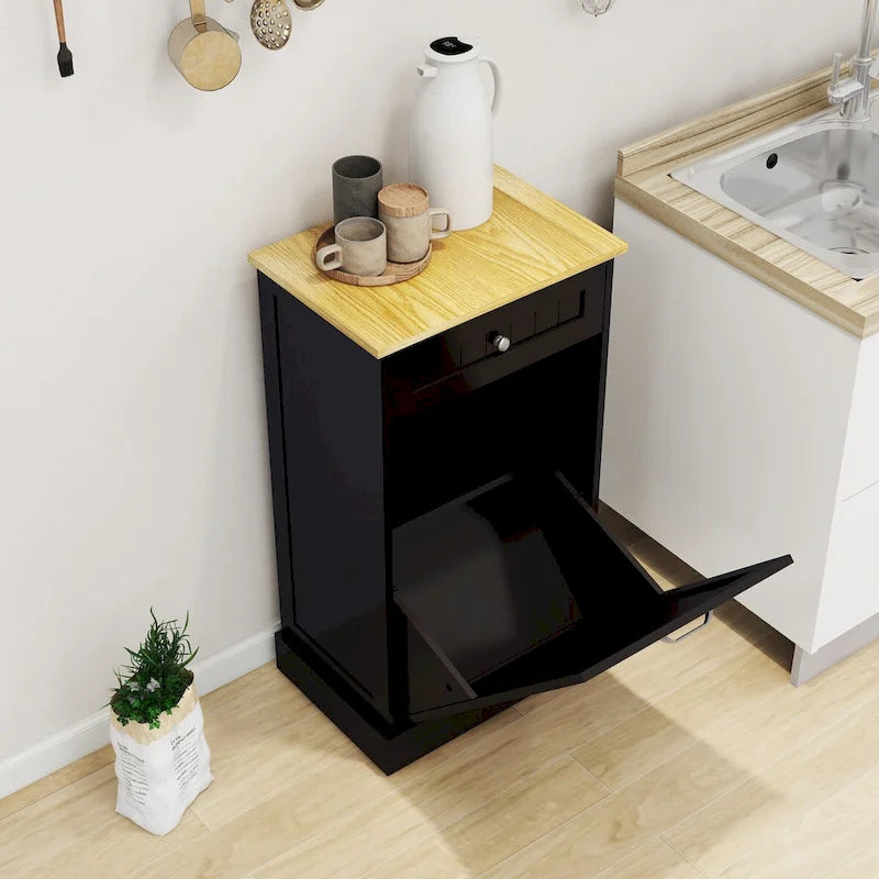 Tilt-Out Trash Cabinet with One Drawer and One Compartment