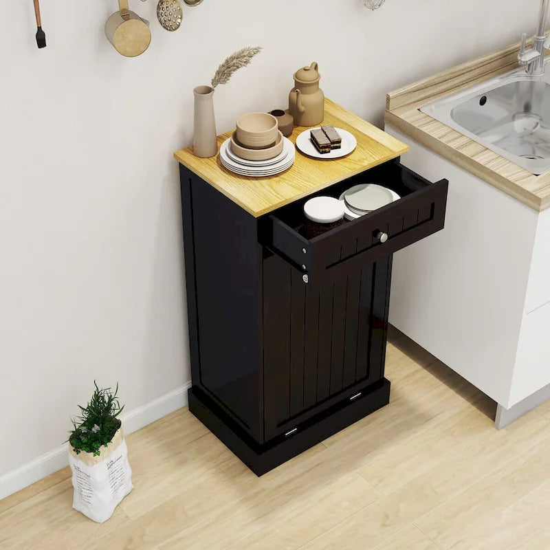 Tilt-Out Trash Cabinet with One Drawer and One Compartment
