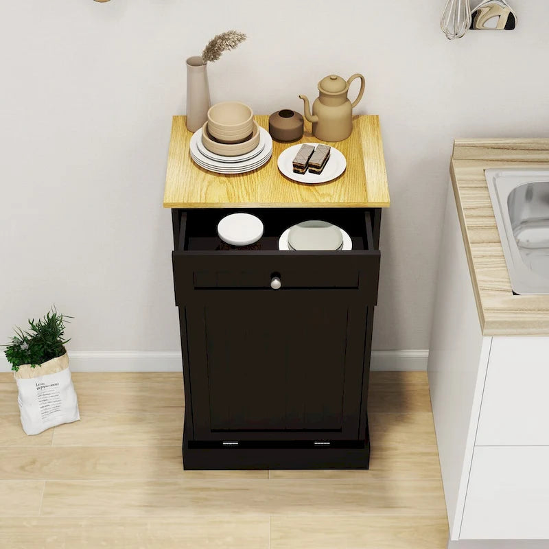 Tilt-Out Trash Cabinet with One Drawer and One Compartment