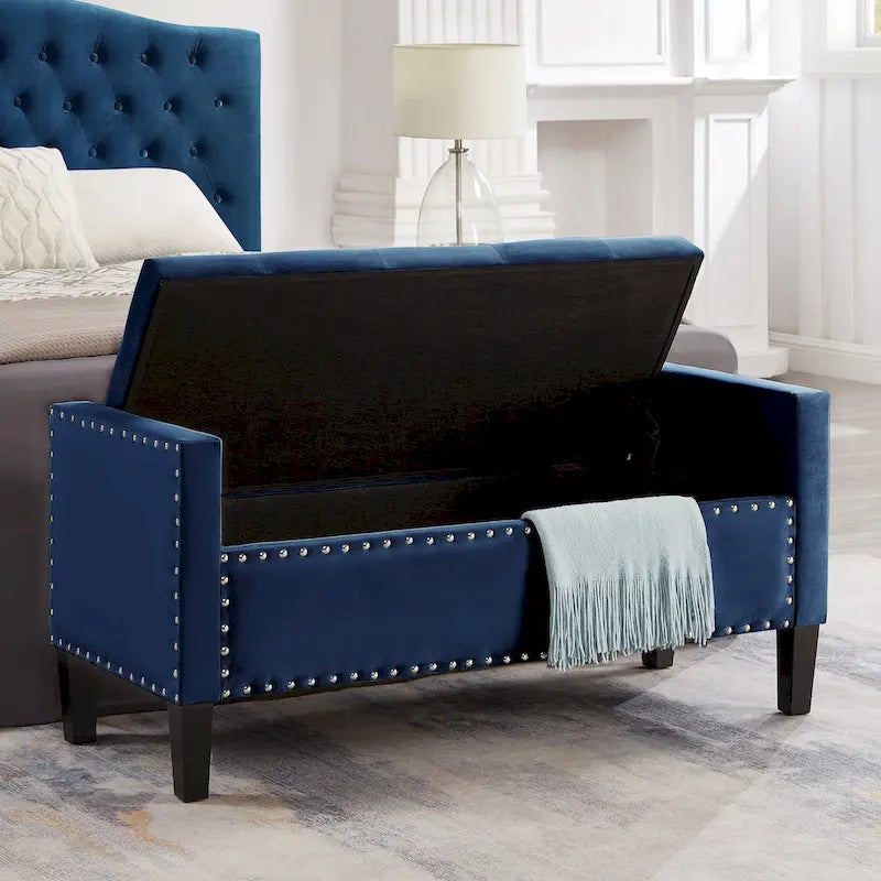 Upholstered Storage Bench with Armrest and Tufted Seat