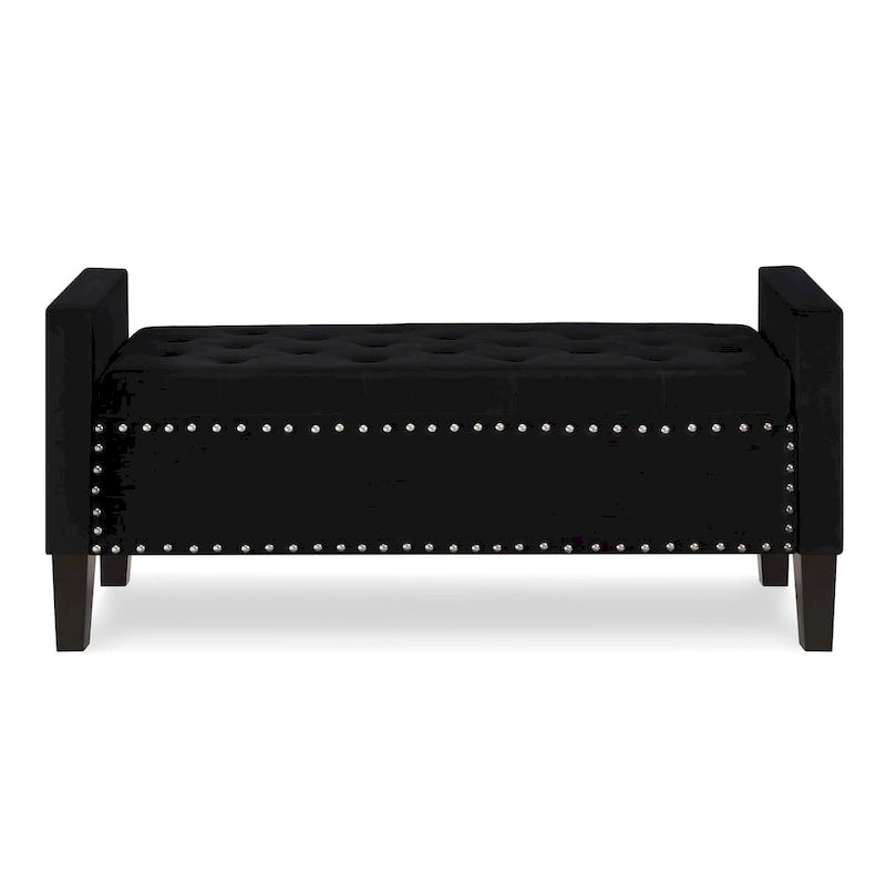 Upholstered Storage Bench with Armrest and Tufted Seat