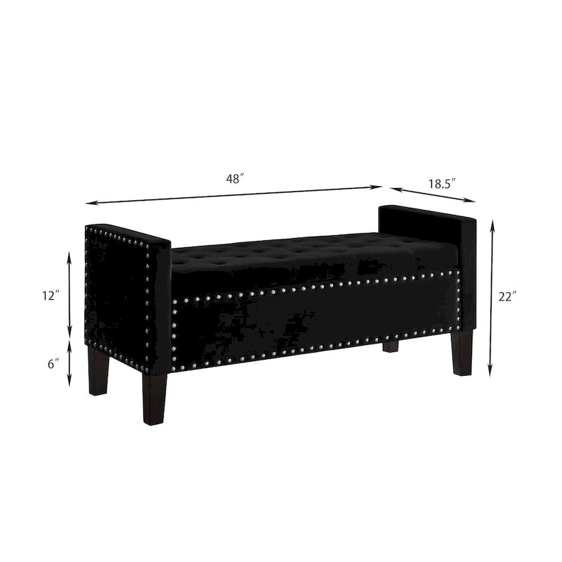 Upholstered Storage Bench with Armrest and Tufted Seat