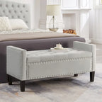 Upholstered Storage Bench with Armrest and Tufted Seat