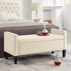 Upholstered Storage Bench with Armrest and Tufted Seat