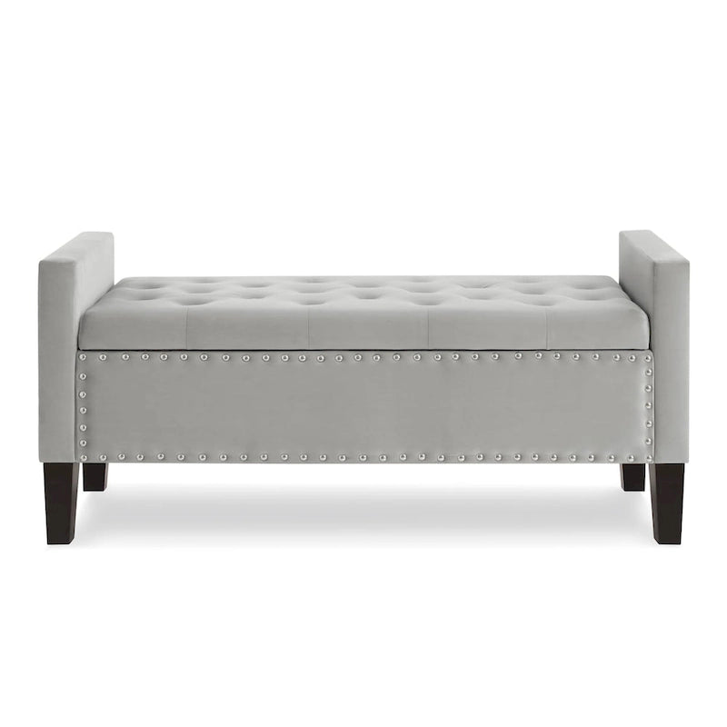 Upholstered Storage Bench with Armrest and Tufted Seat