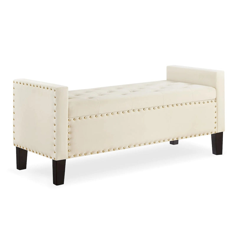 Upholstered Storage Bench with Armrest and Tufted Seat