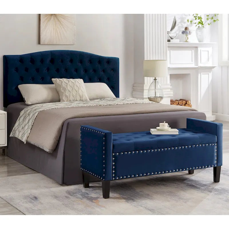 Upholstered Storage Bench with Armrest and Tufted Seat