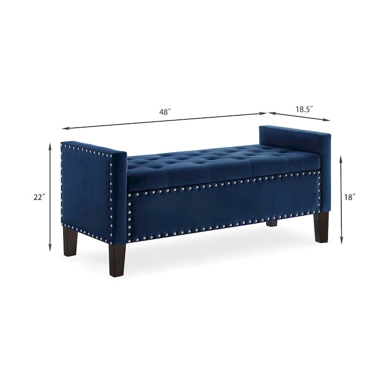 Upholstered Storage Bench with Armrest and Tufted Seat