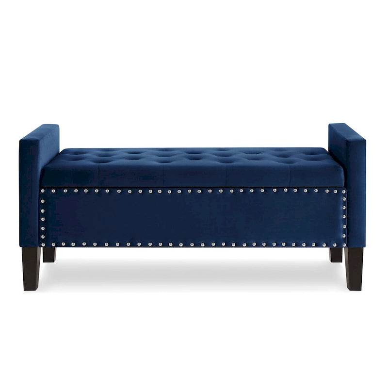Upholstered Storage Bench with Armrest and Tufted Seat
