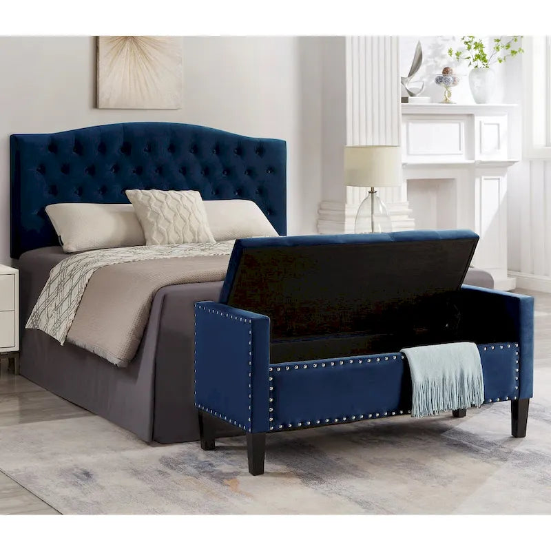 Upholstered Storage Bench with Armrest and Tufted Seat