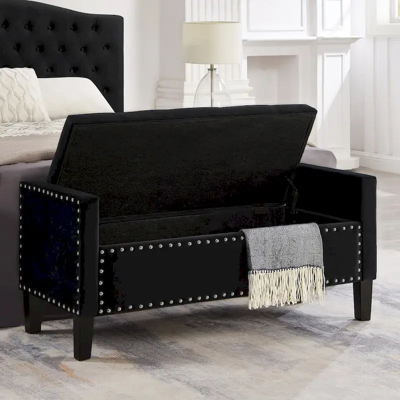 Upholstered Storage Bench with Armrest and Tufted Seat