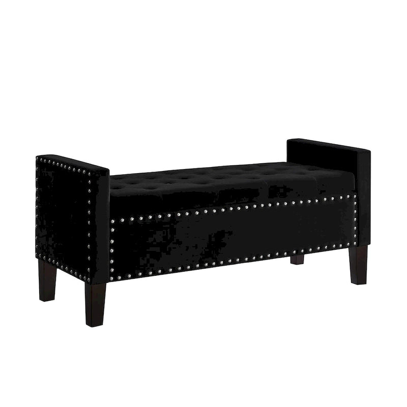 Upholstered Storage Bench with Armrest and Tufted Seat
