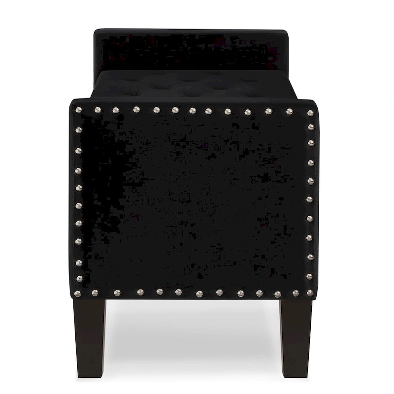 Upholstered Storage Bench with Armrest and Tufted Seat