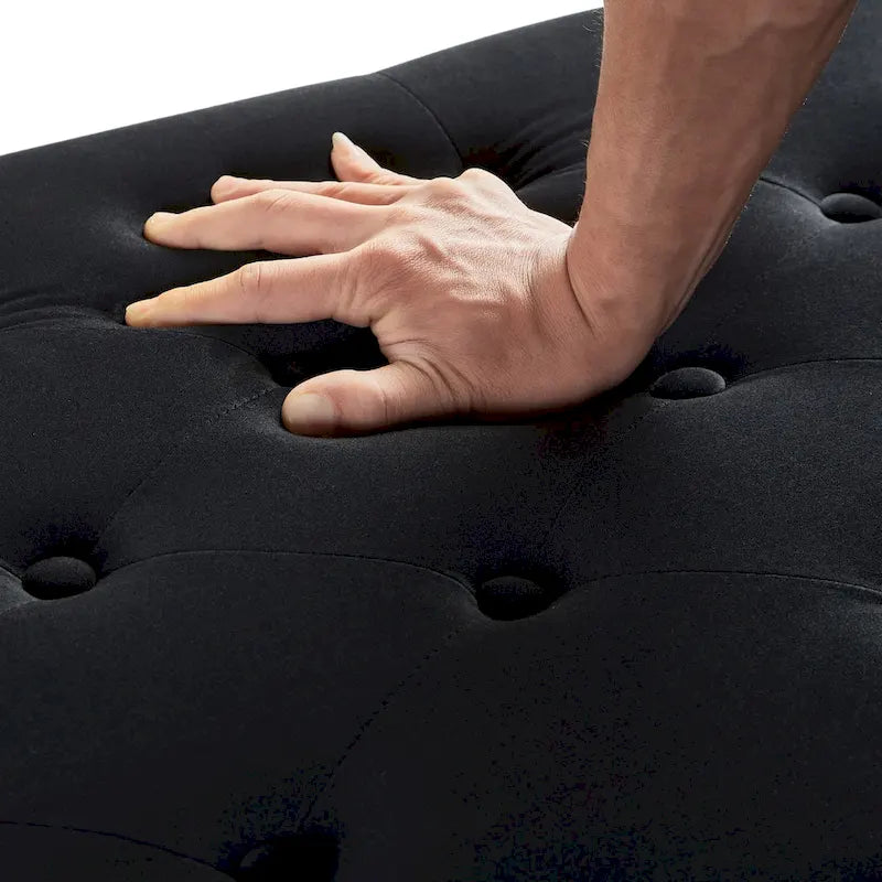 Upholstered Storage Bench with Armrest and Tufted Seat