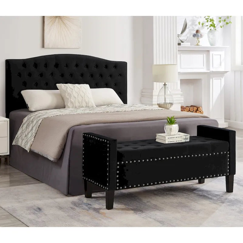 Upholstered Storage Bench with Armrest and Tufted Seat