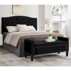 Upholstered Storage Bench with Armrest and Tufted Seat