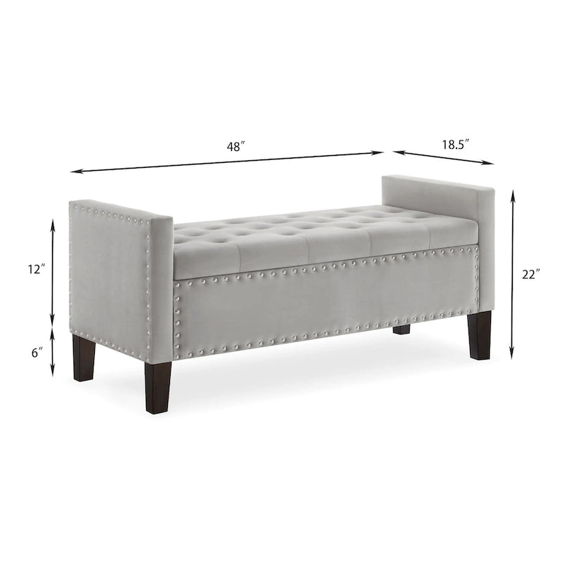 Upholstered Storage Bench with Armrest and Tufted Seat