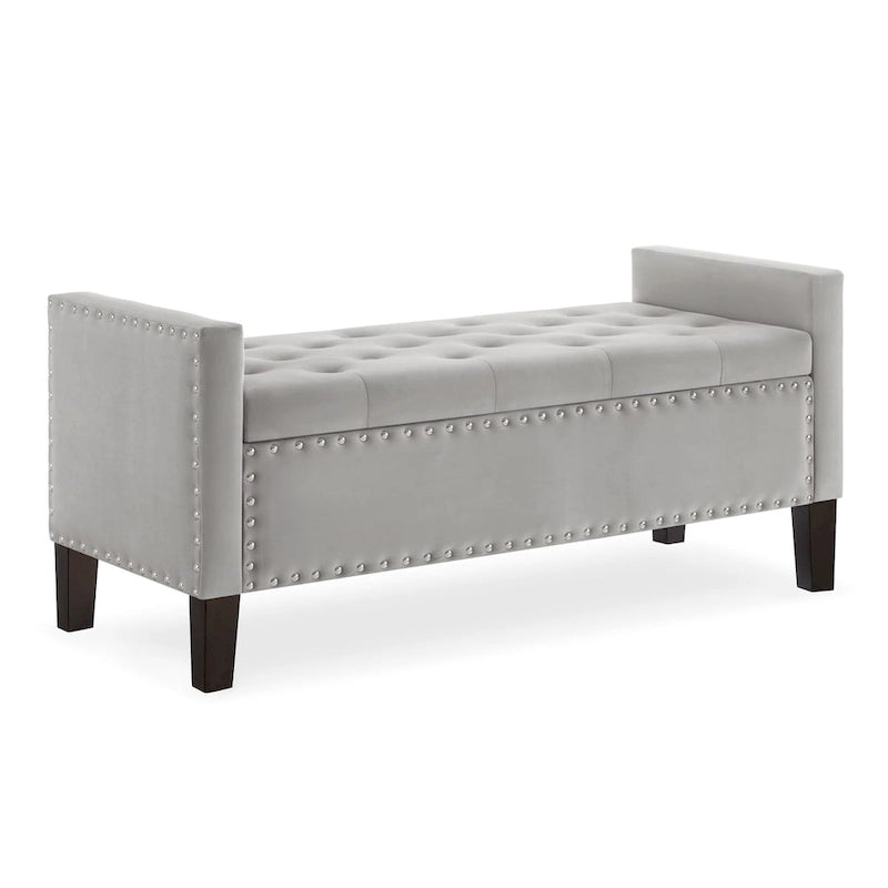 Upholstered Storage Bench with Armrest and Tufted Seat