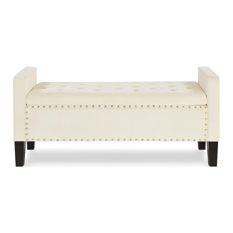 Upholstered Storage Bench with Armrest and Tufted Seat
