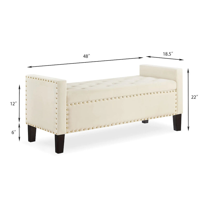 Upholstered Storage Bench with Armrest and Tufted Seat