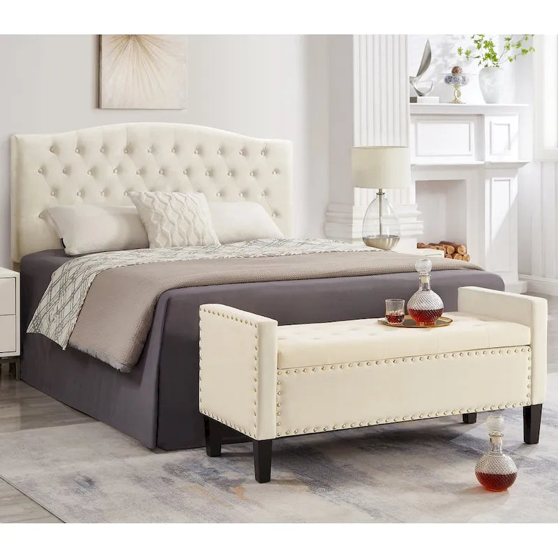Upholstered Storage Bench with Armrest and Tufted Seat