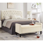 Upholstered Storage Bench with Armrest and Tufted Seat