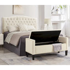 Upholstered Storage Bench with Armrest and Tufted Seat