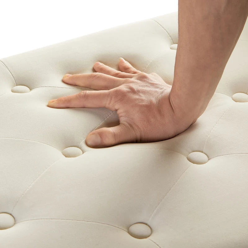 Upholstered Storage Bench with Armrest and Tufted Seat