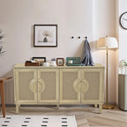4-Door Storage Cabinet with Linen Decorated Doors and Adjustable Shelf