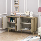 4-Door Storage Cabinet with Linen Decorated Doors and Adjustable Shelf