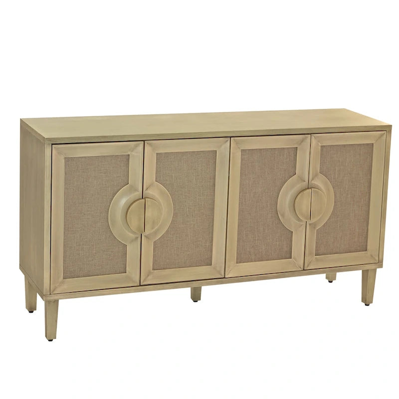 4-Door Storage Cabinet with Linen Decorated Doors and Adjustable Shelf