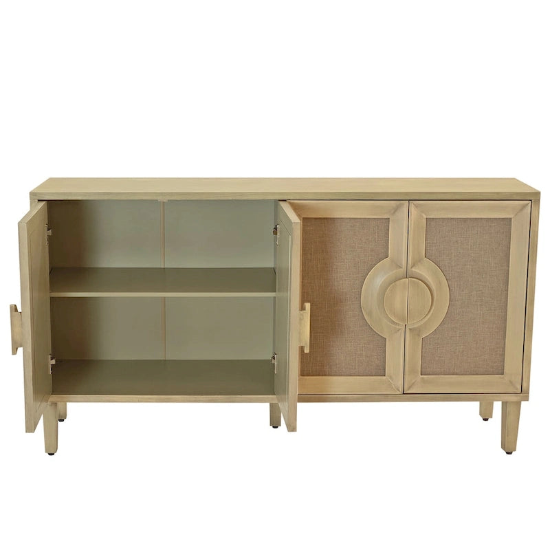 4-Door Storage Cabinet with Linen Decorated Doors and Adjustable Shelf